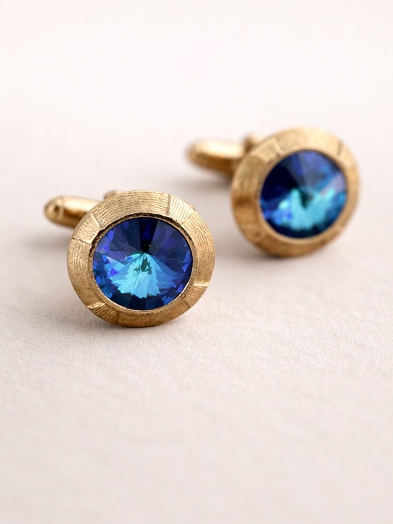 Anson Other - Anson Signed Blue Rivoli Crystal Gold Tone Cufflinks Vintage